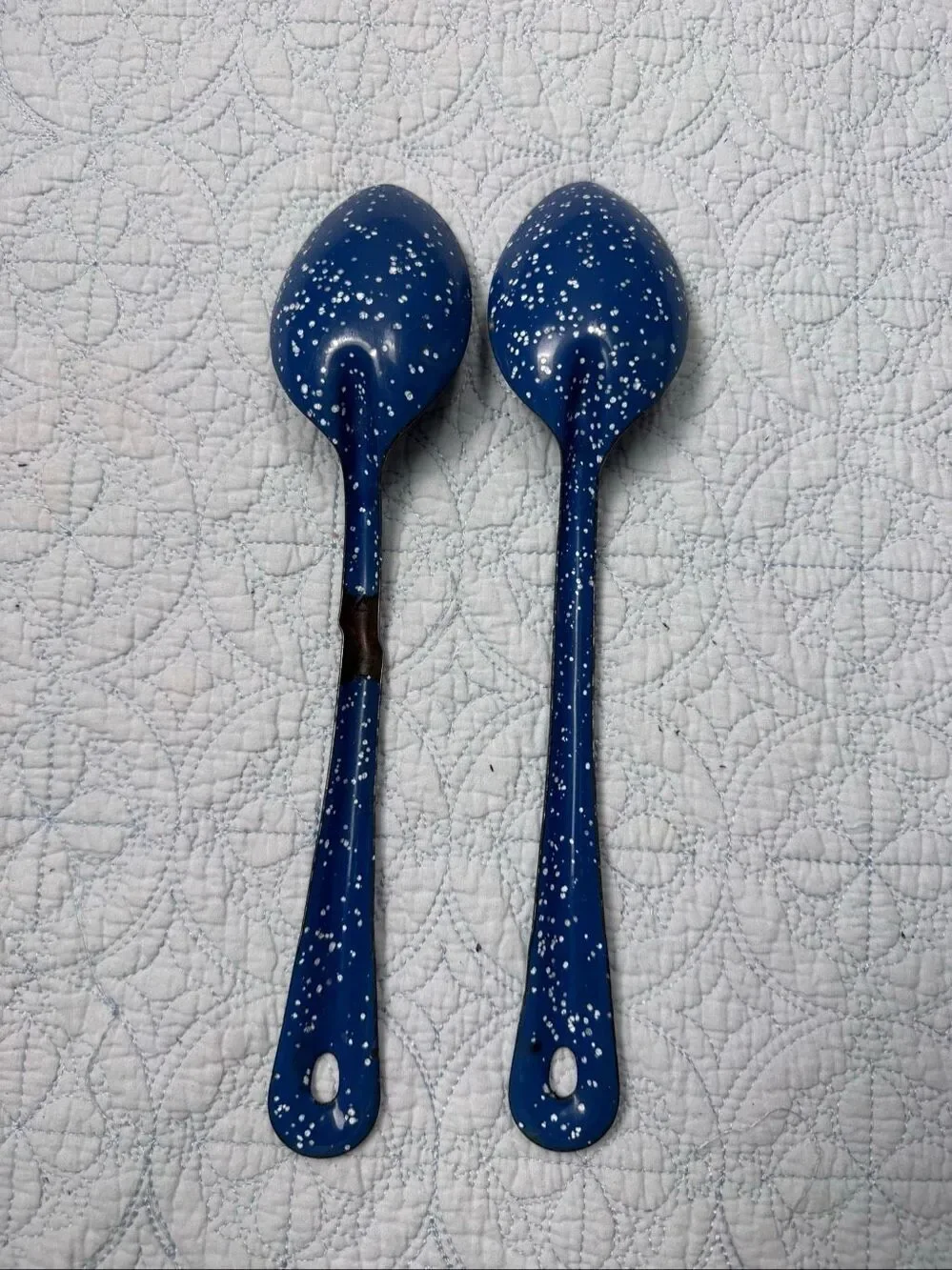 Vintage Blue and White Speckled Enamelware/Graniteware Spoons - Set of 9